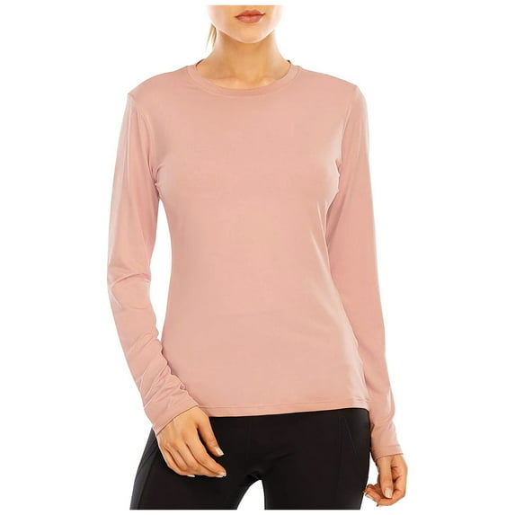 WTXUE T-Shirts Long Sleeve, Crew Neck Shirts for Women Color Top Quick-drying Solid Summer T-shirt T-Shirts Cover-Up for Women Pink L