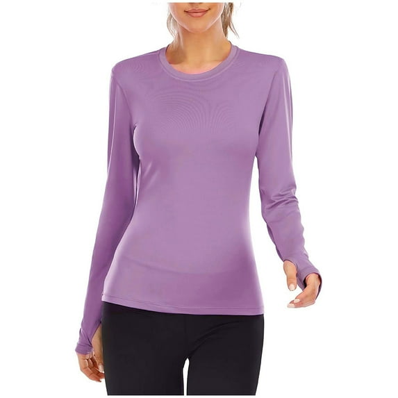 WTXUE T-Shirts Long Sleeve, Crew Neck Shirts for Women Color Top Quick-drying Solid Summer T-shirt T-Shirts Cover-Up for Women Purple M