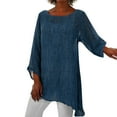 thumbnail image 1 of WTXUE T-Shirts Long Sleeve, Wide Neck Shirts for Women Plus Size Linen Baggy Blouse Shirt Ladies Summer Tunic Tops Cotton Solid, Linen Shirts | Casual for Women Blue L, 1 of 8