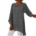 thumbnail image 1 of WTXUE T-Shirts Long Sleeve, Wide Neck Shirts for Women Plus Size Linen Baggy Blouse Shirt Ladies Summer Tunic Tops Cotton Solid, Linen Shirts Casual Tops for Women Gray 5XL, 1 of 9