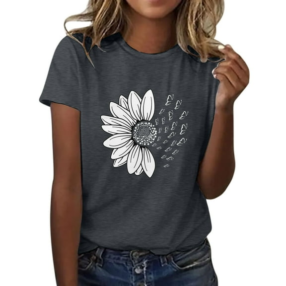 WTXUE T Shirts Oversized Tshirts Women Sunflower Summer T Shirt Plus Size Loose Blouse Tops Girl Short Sleeve Graphic Casual Tees Graphic Tees for Women Short Sleeve Shirts Women Blouses Dark Grey 3Xl