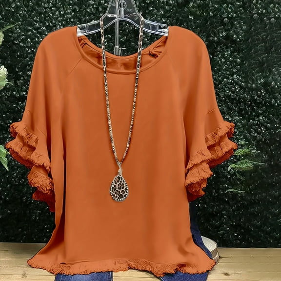 WTXUE T Shirts Oversized Tshirts for Women Womens Plus Size Tops Tunic Short Sleeve Crew Neck Shirts Casual Soft Blouse 1Xl 5Xl T Shirts for Women Loose Fit Womens Tops Casual Tunic Tops Orange 5Xl