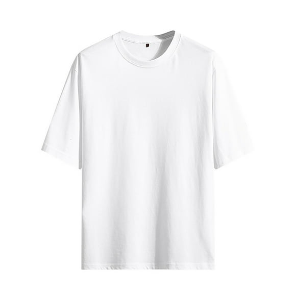 WTXUE T-Shirts Short Sleeve, Crew Neck Shirts Summer Solid T Shirt Tops Cotton Solid Casual Tops for Men White 4XL