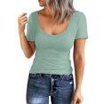 thumbnail image 1 of WTXUE T-Shirts Short Sleeve, Crew Neck Shirts for Women Scoop Neck Ribbed Fitted Knit Shirt Basic Tight TShirts Summer Tops Knit Tops Solid | Casual for Women Mint Green M, 1 of 5