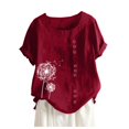 thumbnail image 1 of WTXUE T-Shirts Short Sleeve, Crew Neck Shirts for Women T-Shirt Loose Button Boho Size Plus SizeTanic Daily Blouse Blouse Casual Tops for Women'S Plus Red L, 1 of 5