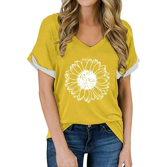 WTXUE T-Shirts Short Sleeve, Crew Neck Shirts for Women T Shirts V-Neck for Women Lightweight Soft Summer Outf Tees Casual Tops for Women's Plus Yellow XXL