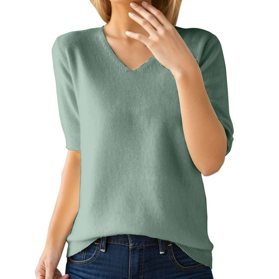 WTXUE T-Shirts Short Sleeve, Crew Neck Shirts for Women's Sweater Sweater Sweater V Neck Loose Base T Shirt Top Cotton Solid, Crochet Tops | Casual for Women Mint Green M