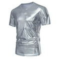 thumbnail image 1 of WTXUE T-Shirts Short Sleeve, Crew Neck Shirts for Men Sports T Shirt Casual Lapel Shiny T Shirt Top Solid | Dancewear for Men Silver M, 1 of 7