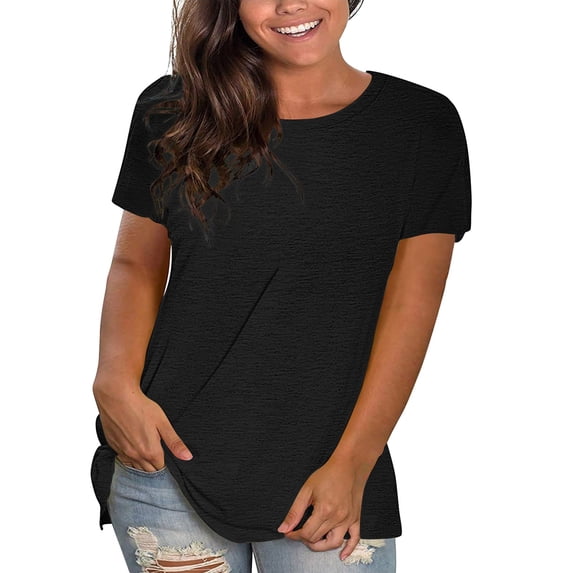 WTXUE T-Shirts Short Sleeve, Crew Neck Shirts for Women's Cotton Shirts Loose Shirts T Shirts Loose Tops Solid | Casual for Women Black S