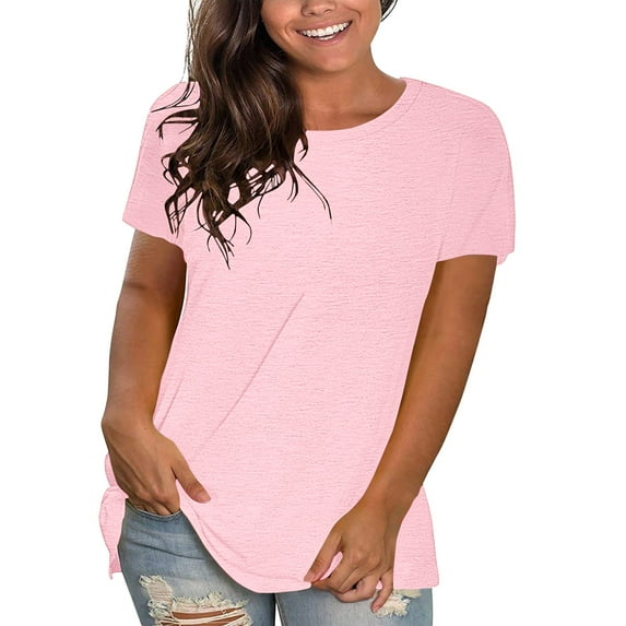 WTXUE T-Shirts Short Sleeve, Crew Neck Shirts for Women's Cotton Shirts Loose Shirts T Shirts Loose Tops Solid | Casual for Women Pink L