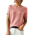 thumbnail image 1 of WTXUE T-Shirts Short Sleeve, Crew Neck Shirts for Women's Loose T Shirt with A Knit Bottom Short Top Knit Tops Solid | Casual for Women Hot Pink XXL, 1 of 10