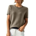thumbnail image 1 of WTXUE T-Shirts Short Sleeve, Crew Neck Shirts for Women's Loose T Shirt with A Knit Bottom Short Top Knit Tops Solid | Casual for Women Khaki M, 1 of 10