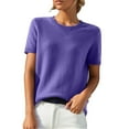 thumbnail image 1 of WTXUE T-Shirts Short Sleeve, Crew Neck Shirts for Women's Loose T Shirt with A Knit Bottom Short Top Knit Tops Solid | Casual for Women Purple S, 1 of 10