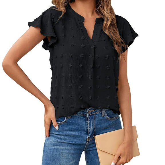 WTXUE T-Shirts Short Sleeve, Crew Neck Shirts for WomenCasual Solid T Shirt V-Neck Top Blouse Solid Casual Tops for Women Black XXL