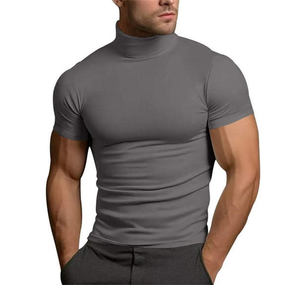 WTXUE T-Shirts Short Sleeve, Mock Neck Shirts for Men Male Summer Solid T Shirt Blouse Turtleneck T Shirt Solid | Casual for Men Grey XL