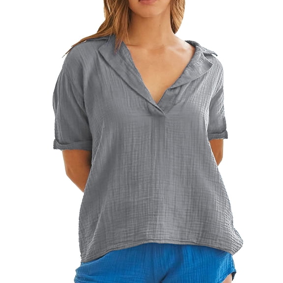 WTXUE T Shirts Short Sleeve Shirts Casual Short Sleeved Lapel Regular Pullover Net Color Multi Color Top T Shirt T Shirts for Women Loose Fit Tunic Tops T Shirts for Women Loose Fit Grey Xl