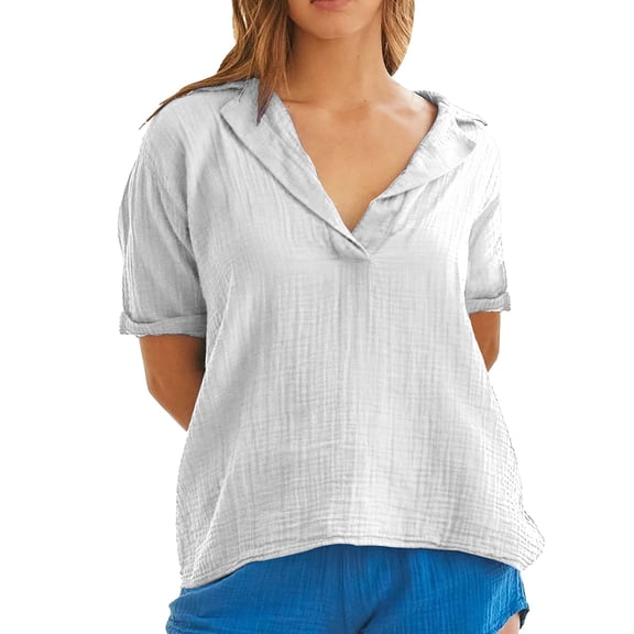 WTXUE T Shirts Short Sleeve Shirts Casual Short Sleeved Lapel Regular Pullover Net Color Multi Color Top T Shirt T Shirts for Women Loose Fit Tunic Tops T Shirts for Women Loose Fit White S