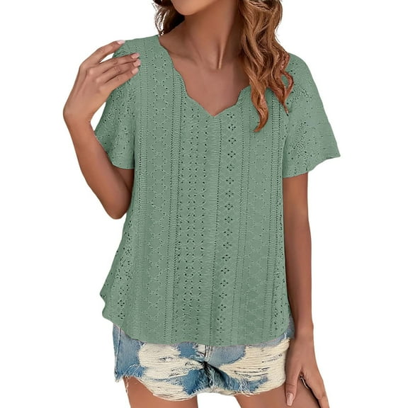 WTXUE T Shirts Short Sleeve Shirts Casual Solid Color Scallops V Neck Women'S Tops Comfortable Breathable Short Sleeved V Neck Women'S T Shirt V Neck T Shirts Tunic Tops Basic Tees for Women Bronze S