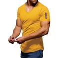 thumbnail image 1 of WTXUE T-Shirts Short Sleeve, V-Neck Shirts Summer Casual Zipper Pocket T Shirt Top Blouse Cotton Solid Casual Tops for Men Yellow 3XL, 1 of 5