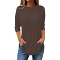 thumbnail image 1 of WTXUE T Shirts for Women Elbow Sleeve Tops Women Women'S Pure Color Fashionable Casual Round Neck And Three Quarter Sleeve Top T Shirts for Women Loose Fit Tunic Tops Womens Tops Casual Brown 4Xl, 1 of 4