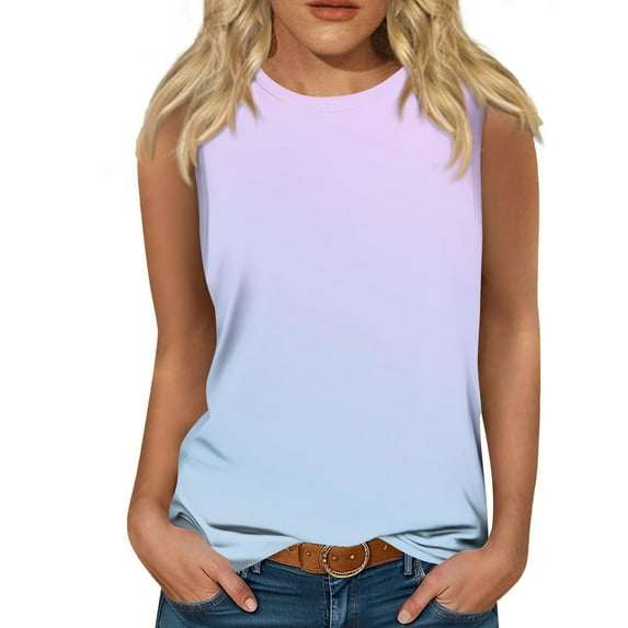 WTXUE Tank Tops Sleeveless, Crew Neck Women's Gradient Print Vest Casual Top Printed | Casual for Women Pink/Printed M