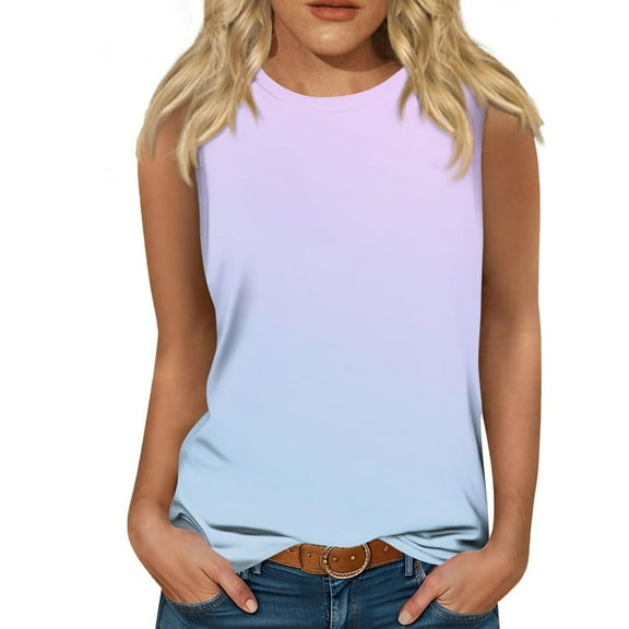 WTXUE Tank Tops Sleeveless, Crew Neck Women's Gradient Print Vest Casual Top Casual Tops for Women Pink/Printed XL