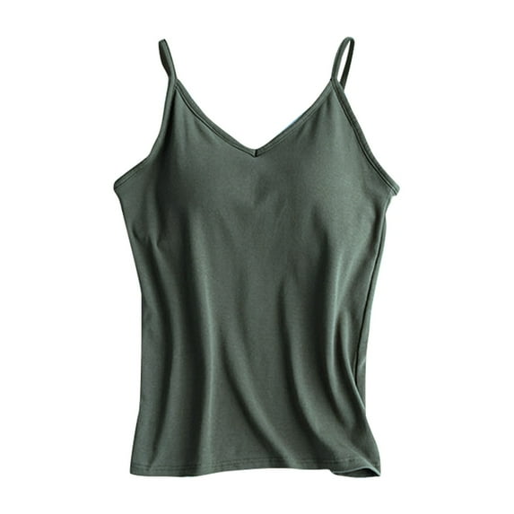 WTXUE Tank Tops Sleeveless, Scoop Neck Cotton Spaghetti Straps Women's with Bra Pads Bra One Vest Camisole Top Solid Casual Tops for Women