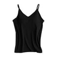thumbnail image 1 of WTXUE Tank Tops Sleeveless, Scoop Neck Cotton Spaghetti Straps Women's with Bra Pads Bra One Vest Camisole Top Solid | Casual for Women Black M, 1 of 7