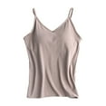 thumbnail image 1 of WTXUE Tank Tops Sleeveless, Scoop Neck Cotton Spaghetti Straps Women's with Bra Pads Bra One Vest Camisole Top Solid | Casual for Women Khaki L, 1 of 8