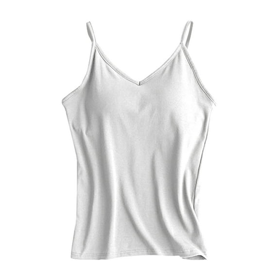 WTXUE Tank Tops Sleeveless, Scoop Neck Cotton Spaghetti Straps Women's with Bra Pads Bra One Vest Camisole Top Solid | Casual for Women White XL