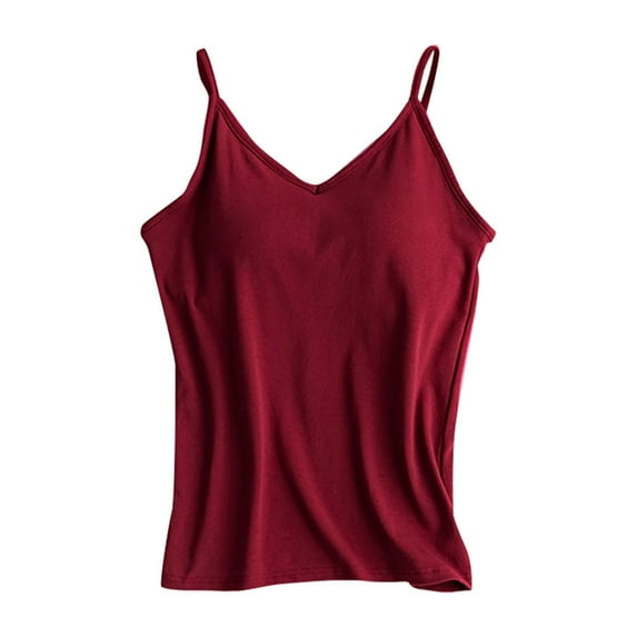 WTXUE Tank Tops Sleeveless, Scoop Neck Cotton Spaghetti Straps Women's with Bra Pads Bra One Vest Camisole Top Solid | Casual for Women Wine XL