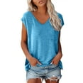 thumbnail image 1 of WTXUE Tank Tops Sleeveless, Scoop Neck Cotton Women Cap Sleeve Summer V-Neck Shirts Loose Blouse Solid Casual Tops for Women Blue S, 1 of 7