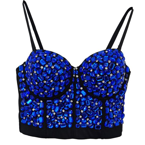 WTXUE Tank Tops Sleeveless, Scoop Neck for Curvy Women Spaghetti Straps Womens Corset Top Bustier Corset Top Tight Fitting Corset Tan Solid | Casual for Women Blue L
