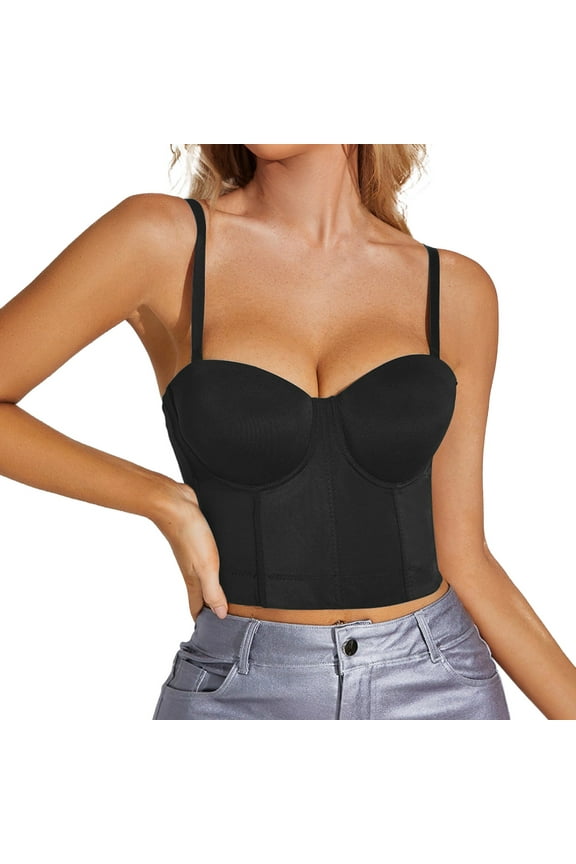 Tank Tops Sleeveless, Scoop Neck for Curvy Women Spaghetti Straps Womens Corset Top Bustier Corset Top Tight Fitting Corset Tan Solid | Dancewear for Women Black M