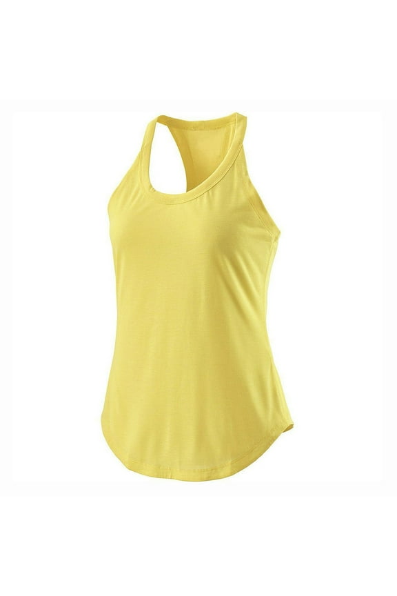 Tank Tops Sleeveless, Scoop Neck Racerback Women Casaul Sport Solid Yoga Shirts Tie Workout Racerback Tank Tops Solid | Activewear for Women Yellow XXL