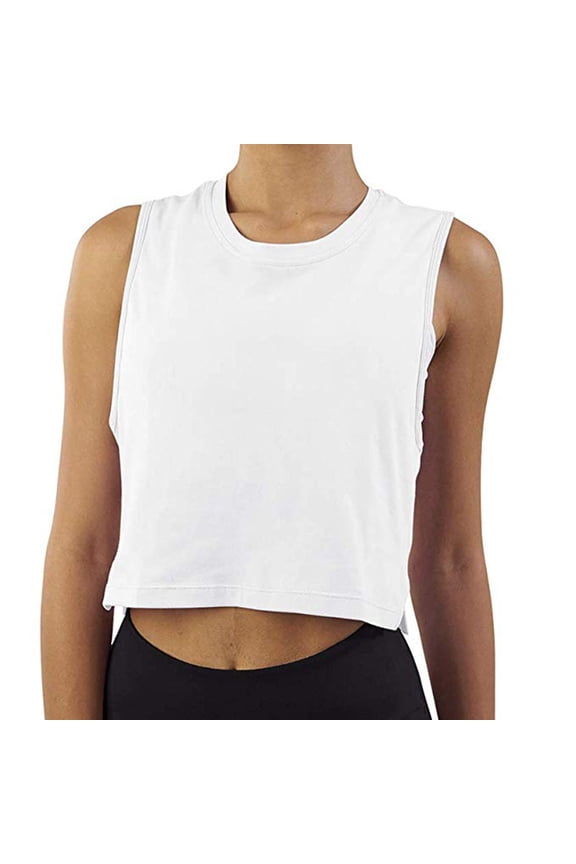 Tank Tops Sleeveless, Scoop Neck Racerback Women Racerback Top Athletic Yoga Crop Solid Tank Workout Shirt Blouse Solid | Casual for Women White L