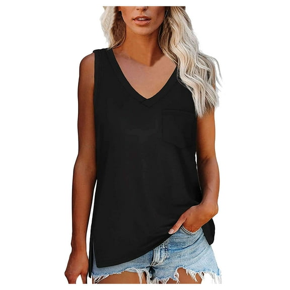 WTXUE Tank Tops Sleeveless, Scoop Neck Tees for Women Top V-Neck Outdoor Causal T-shirt Workwear for Women