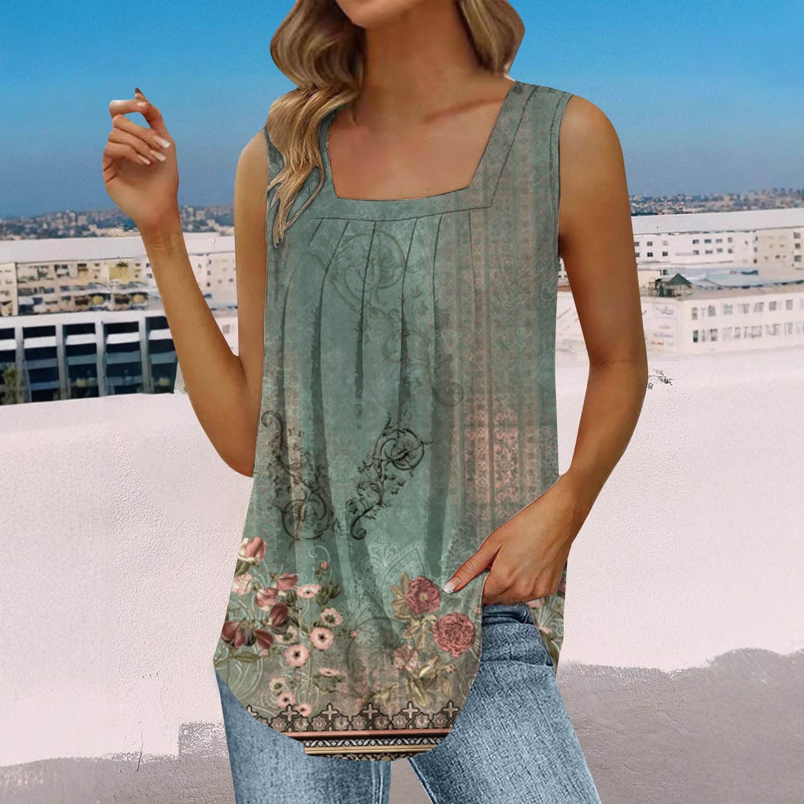Zyyfly Women's Loose Fit Tank Top - Pleated Flowy Sleeveless Tunic, Leopard Print, Summer Top