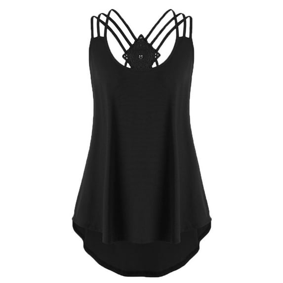 WTXUE Tank Tops Womens Tank Tops Loose Fit Bandages Sleeveless Vest Top High Low Tank Top Notes Strappy Tank Tops Sleeveless Tank Tops for Women Open Back Tops for Women Womens Tops Casual Black M