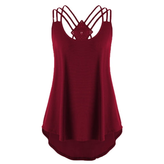 WTXUE Tank Tops Womens Tank Tops Loose Fit Bandages Sleeveless Vest Top High Low Tank Top Notes Strappy Tank Tops Sleeveless Tank Tops for Women Open Back Tops for Women Womens Tops Casual Wine S