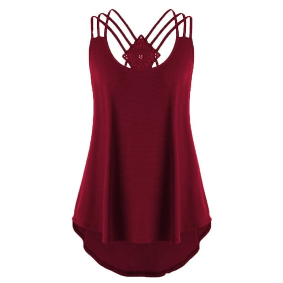 WTXUE Tank Tops Womens Tank Tops Loose Fit Bandages Sleeveless Vest Top High Low Tank Top Notes Strappy Tank Tops Sleeveless Tank Tops for Women Open Back Tops for Women Womens Tops Casual Wine Xl