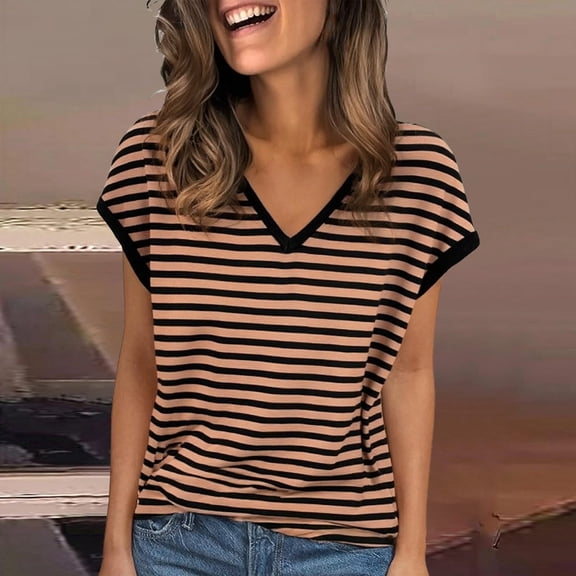 WTXUE Tank Tops Womens Tank Tops Loose Fit Women'S Loose Fit V Neck Sleeveless T Shirt Breathable Casual Summer Top V Neck Tank Tops for Women Sleeveless Tank Tops Striped Tank Top Women Coffee Xl