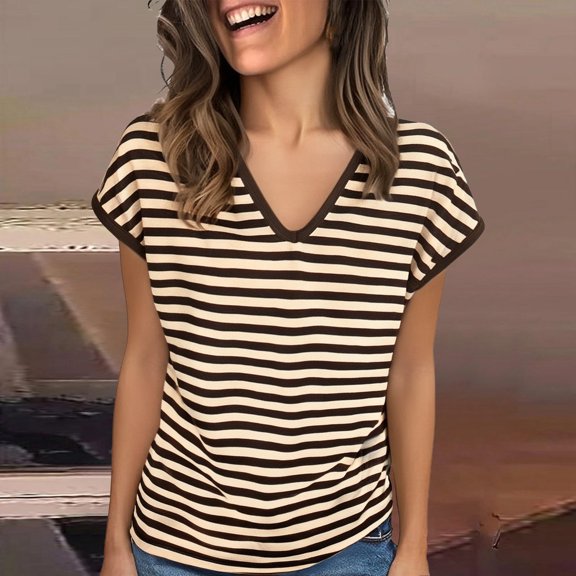 WTXUE Tank Tops Womens Tank Tops Loose Fit Women'S Loose Fit V Neck Sleeveless T Shirt Breathable Casual Summer Top V Neck Tank Tops for Women Sleeveless Tank Tops Striped Tank Top Women Khaki 7Xl