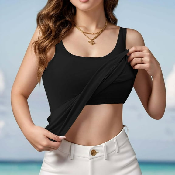 WTXUE Tank Tops Workout Tank Tops Tank Tops With In Bra Summer Basic Padded Yoga Shirt Shelf Bras Workout Camisole Casual Undershirt Sleeveless Tank Tops Going Out Tops Crop Tops for Women Black M
