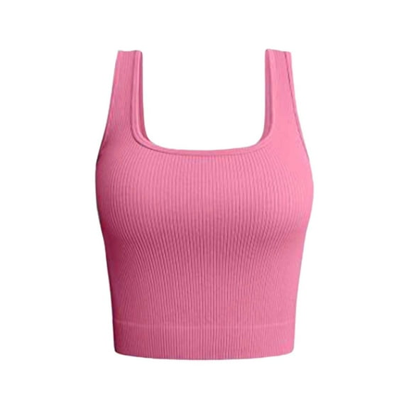 WTXUE Tank Tops Workout Tank Tops Woman Solid Color Sleeveless Strip Casual Yoga Running Tops Undershirt Sleeveless Tank Tops for Women Square Neck Tops Crop Tank Tops for Women Watermelon Red M