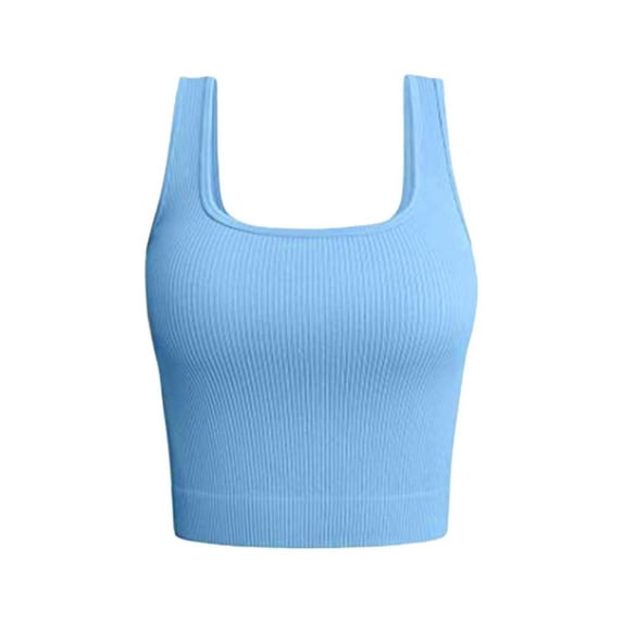 WTXUE Tank Tops Workout Tank Tops Woman Women'S Solid Color Sleeveless Strip Casual Yoga Running Tops Undershirt Sleeveless Tank Tops for Women Square Neck Tops Crop Tank Tops for Women Blue M