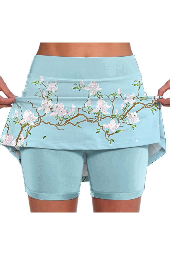 Tennis Skirt, Women's Pocket Pants Solid Mid Waist Culottes Short Skirts Skinny Pants Skorts for Woman Pickleball Skirts for Women (Blue, XXL)