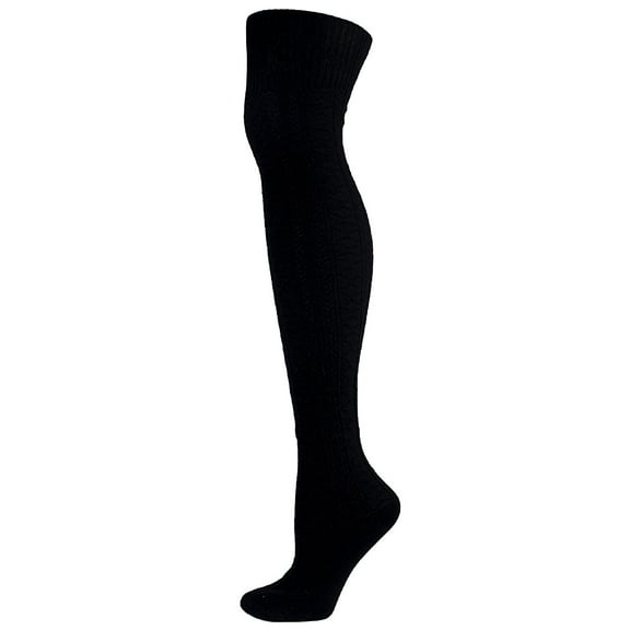 WTXUE Thigh High Socks, Socks for Women, Adult Women Knitting Solid Color Knee-High Socks Cotton Fashion Long Stockings, Black Stockings, Warm Socks, 1# Black