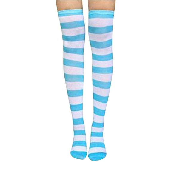 WTXUE Thigh High Socks, Socks for Women, Women Knee High Socks Striped Women's Long Socks Harajuku for Girls Plus Size Stockings, Warm Socks, Blue