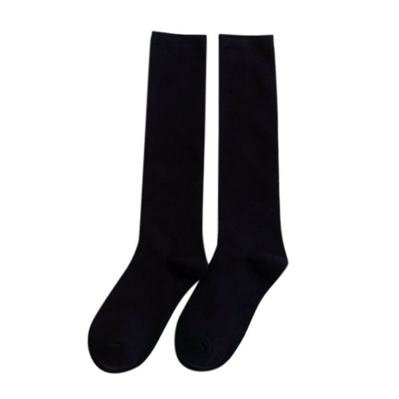 WTXUE Thigh High Stockings, Black Stockings, Warm Christmas Fashion Windproof Printing Mid Tube Socks Long Tube Cotton, 3-Pack, Black